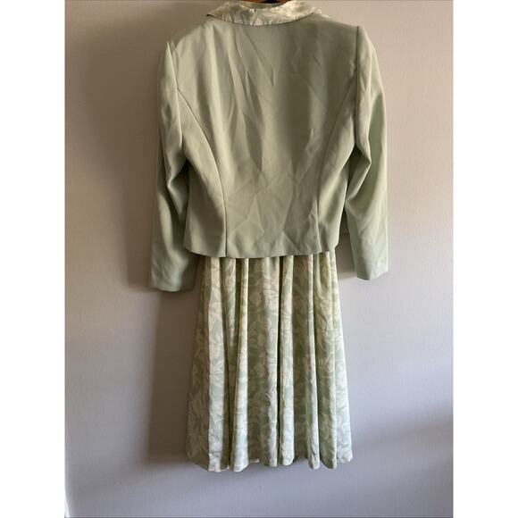 VTG VINTAGE LESLIE FAY GREEN FLORAL DRESS BUSINESS SUIT WOMENS 8P - Picture 5 of 7
